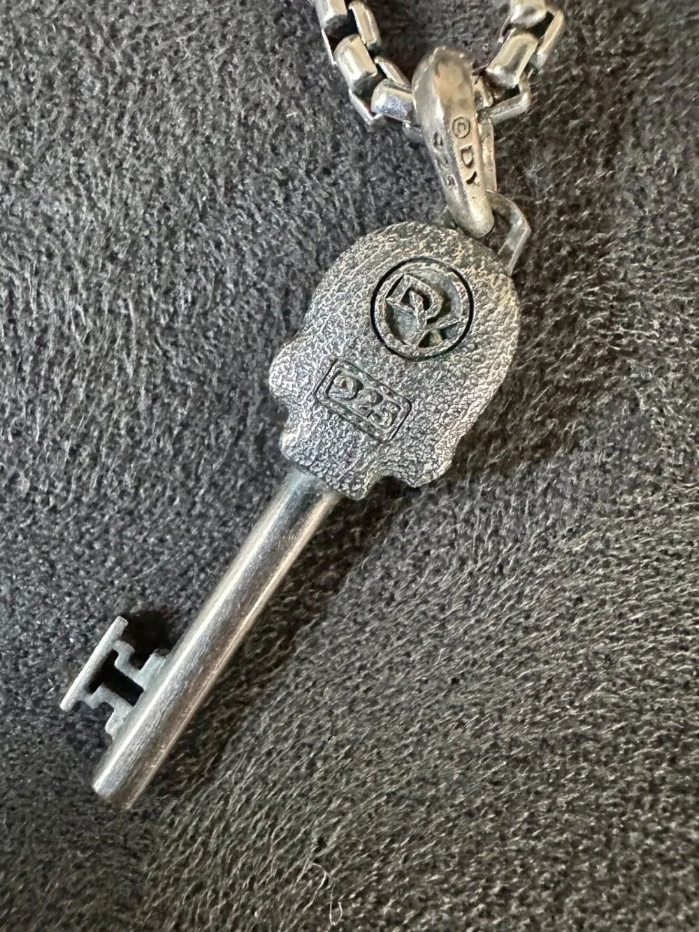 David Yurman Skull Key Pendant w/ Black Diamonds & DY Box Chain Necklace - 20